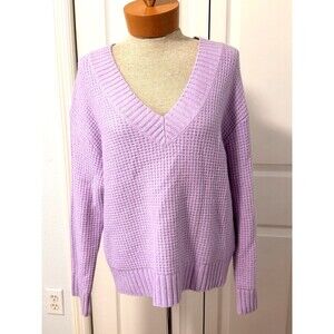 NWT BP. Sz XS Women’s Oversize Cozy V‑Neck Waffle Knit Sweater Purple NEW